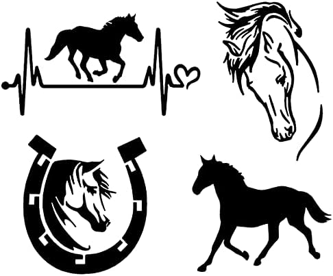 Коњска Налепница 4 Пакет: Чукање На Срцето На Коњот, Потковица, Галопирање На Коњи, Детална Глава На Коњ