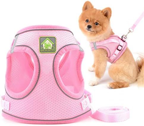 Smalllee_lucky_store Comfort кученце и поводник, мека решетка за чекори за мали средни кучиња, рефлексивно безбедно одење, розова,