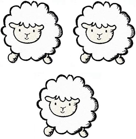 Умама лепенка сет од 3 бели овци од јагнешко месо цртана форма Апликат лепенка симпатична овца извезено железо на или шиење на
