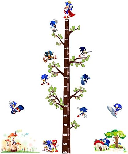 Големи слатки звучни wallидови Декларации 13 Sonic дрво и висина за раст на висината Детска wallидна налепници кораат и лепат за деца расадник