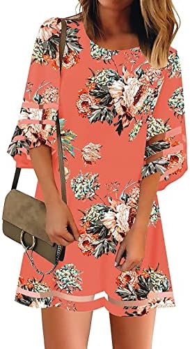 Фрагарн Клуп облеки за жени, жени летен случај на летен случај со краток ракав, гроздобер цветен печатен фустан за замав на плажа