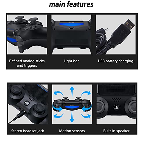 Controller Sony PS4 DualShock 4 безжичен контролер, etет Блек за PlayStation 4, во комплет со двојна порта за брзо полнење