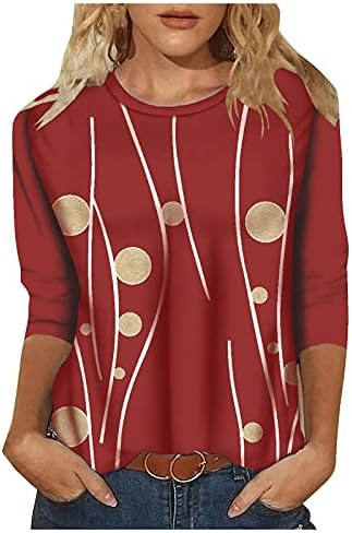 Векдуо персонализирани печатени врвови за жени, женски моден тркалезен врат со долг ракав ретро маица Топ џемпер