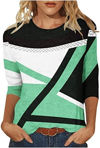 Женска летна есенска блуза 2023 облека 3/4 ракав памук екипаж вратот графички лабав фит бренд блуза кошула за девојки SK