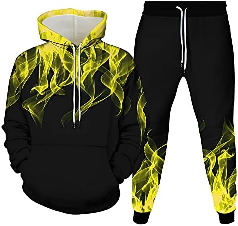 Унисекс Худи џогирање спортски пламен 3D печатење машка маичка поставена двојка сет