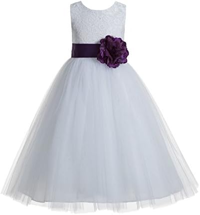 Бела цветна чипка срцев отсечен цвет девојки фустани крштевки фустани 172t