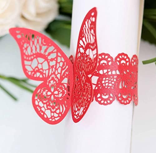 Booluee 100 парчиња ласерски исечени пеперутки хартија од салфетка прстени за салфетка за салфетка за свадбена забава Банкет Божиќ Сервиет