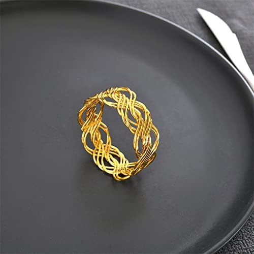 N/A 12 парчиња салфетка од салфетка позлатена златна ткаена салфетка прстени за украс за декорација на табела за табела