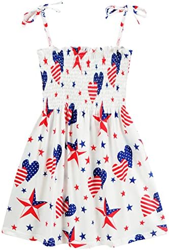 Девојки за девојчиња Еула Девојки Облечи 4 -ти јули, фустани Американски знаме starsвезди Шарени сандери Ден на независност Патриотски