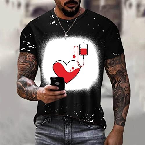 Валентин кошула за мажи, графичко печатење на мода на срце, врвови со кратки ракави, ладни смешни маици, трендовски улична облека