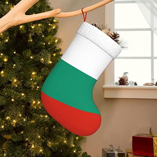 QG ZZX Божиќни чорапи со бела супер мека каплива манжетна бугарско знаме Божиќни чорапи Божиќни украси порибување