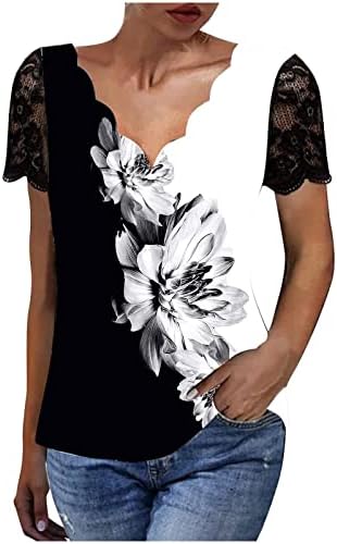 Чарела тинејџерска девојка графички блузи длабоки v квадратни врат чипка врвови кошули кратки чисти ракави салон летни есенски блузи облека