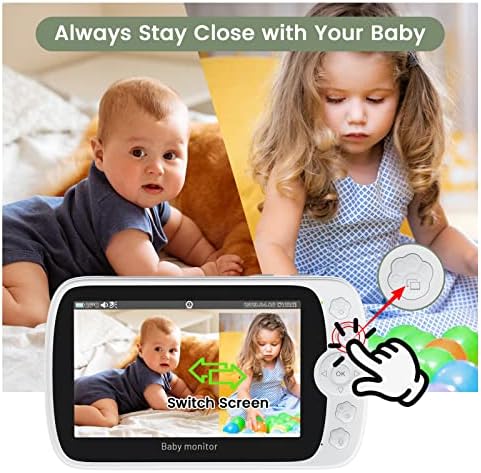 INHOSP 2 Пакет Бебе Монитор Со Камера, 5 Инчен Видео Бебе Монитор Со Далечински Управувач Тава&засилувач;Навалување &засилувач;Зум Камера,