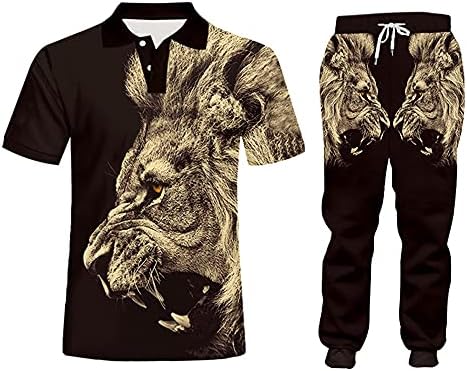 Обични машки спортски панталони со качулка 3Д печатење со две парчиња јакна машко лабава голема црна животинска лавовска облека