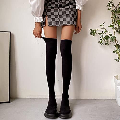 Колено високи чизми жени дами мода цврста боја плетена бујна висока потпетица удобно истегнување над чизмите на коленото колено