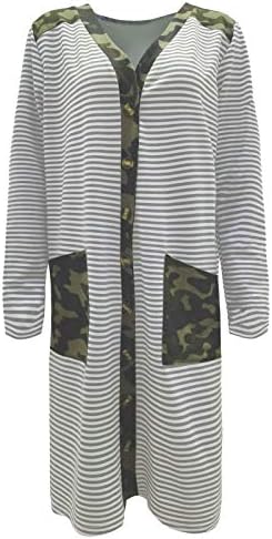 Longенски долги ракави со леопард печати за плетење кардиган отворен преден топол џемпер надвор од облеката со џеб со џеб