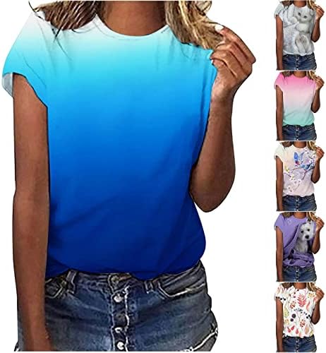 Летни врски за боење маички за жени за жени со краток ракав лабава обична маица околу вратот лесни меки врвови блузи