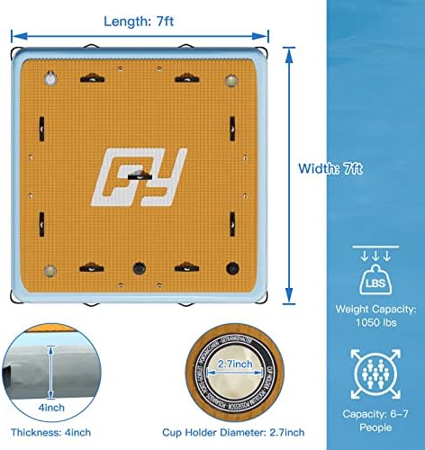 Floayant надувување на пловечки приклучок, 7 -та платформа за пливање со површина на нелизгање, семејна -пријателска вода за надувување на платформата