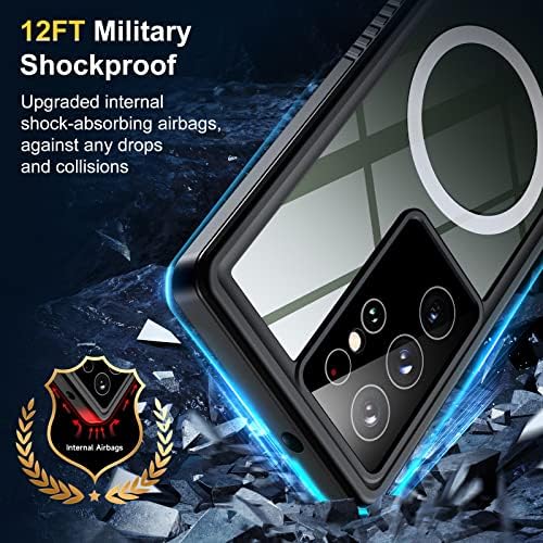 Humixx за Samsung Galaxy S23 Ultra Case Magnetic, водоотпорен вграден леќа и заштитник на екранот [ShockProof на целото тело] [12ft Воен