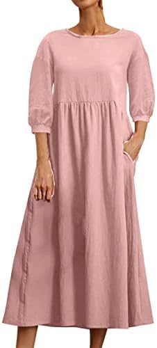 Мајка на фустаните долга долга летна пролет котон и обични популарни модни жени со долг ракав елегантен фустан