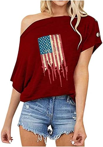 Маици со маици на рамо на рамо, потресена американска блуза со знаме на 4 -ти јули Патриотски кошули каузални врвови на кратки ракави