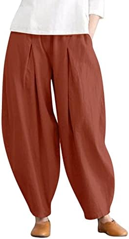 2023 година Нови постелнина панталони за жени, обични лабави харем широко нозе Палацо јога палацо лето трендовски баги панталони со џебови