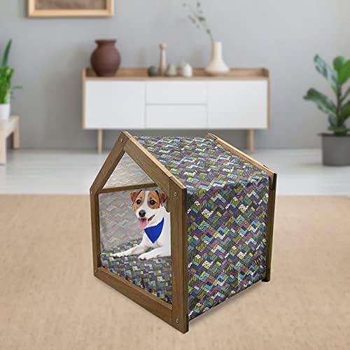 Необичен апстрактен триаголник Дрвена куќа за миленичиња, живописен трипичен стил на крпеница дигитален шеврон цик -заг модна шема, преносен
