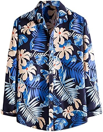 Кошули на Хавајски кошули за мажи, копче за пад на долги ракави надолу од кошула Улица Исус Крос Вентаџ Обични врвови Машки облека за маички