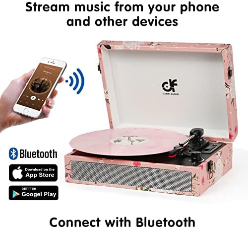 Винил Рекордер Bluetooth Со Вградени Звучници, Гроздобер Пренослив Куфер Грамофон 3-Брзина СО USB Снимање Слушалки/RCA/AUX Приклучок