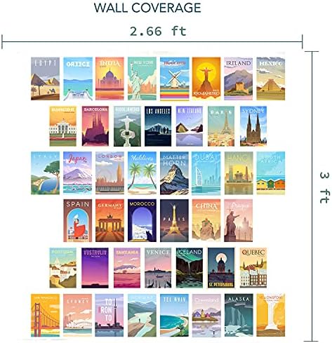Herzii отпечати гроздобер патни градски постери Комплет за колаж за wallид, 44 парчиња 4x6 '' големина - трендовски градови патувања