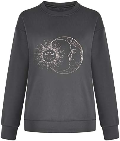 Kuaileya Crewneck Sweathirt for Women Ports Sun and Moon Casual Graphic Graphic Long Relling Printed Tee плус кошули со големина