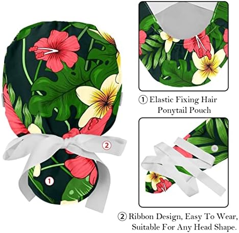 Јидакс 2 парчиња Тропски шарени цвеќиња Работно капаче со копчиња, прилагодлива буфантска капа со држач за конска опашка