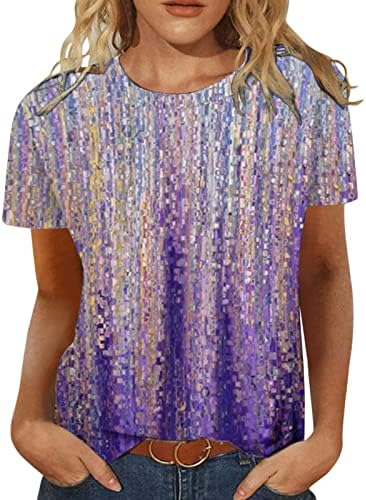 Foolure жени летни обични блузи кратки ракави лабави вклопени екипаж модни графички маици за печатење западни трендовски врвови
