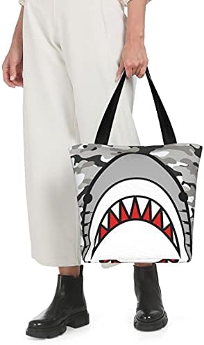 Ајкула платно торба за тотална торба за обична торба за рамо, носат торби за носење торби за жени кои патуваат работа за купување намирници