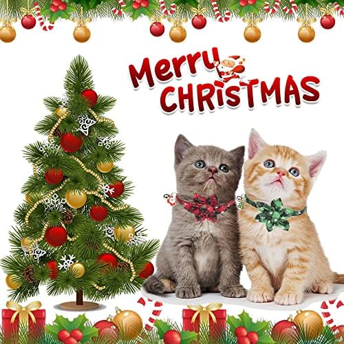 Адогиго Божиќни Јаки За Мачки Со Цветно Ѕвоно, 2 Пакувајте Отцепена Божиќна Јака За Мачки Со Отстранливи Цветни, Црвено Зелени Карирани