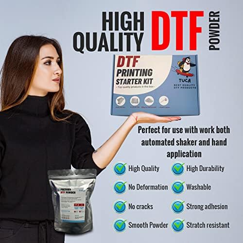 TUCA DTF во прав и трансфер филм за печатач за сублимација DTF, 1,1 lbs бело дигитално лепило за топло топење, 8,3 × 11,7 инчи A4 10 листови,