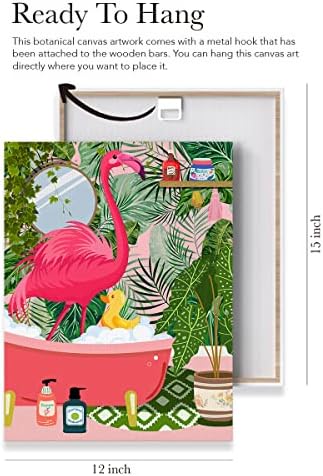 Фламинго во када платно Постер сликарство бања wallидна уметност, тропска розова фламинго слика уметнички дела врамени принт подготвени
