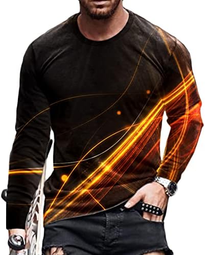 Спортска машка маица со долги ракави, обичен тркалезен врат пулвер линија 3Д печатена маица блуза тренинг атлетска кошула врвна мета