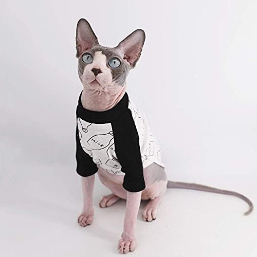 Sphynx без влакна мачка симпатична дише летна памучна маица со млеко шише шема за миленичиња облека, тркалезна јака елек мачиња