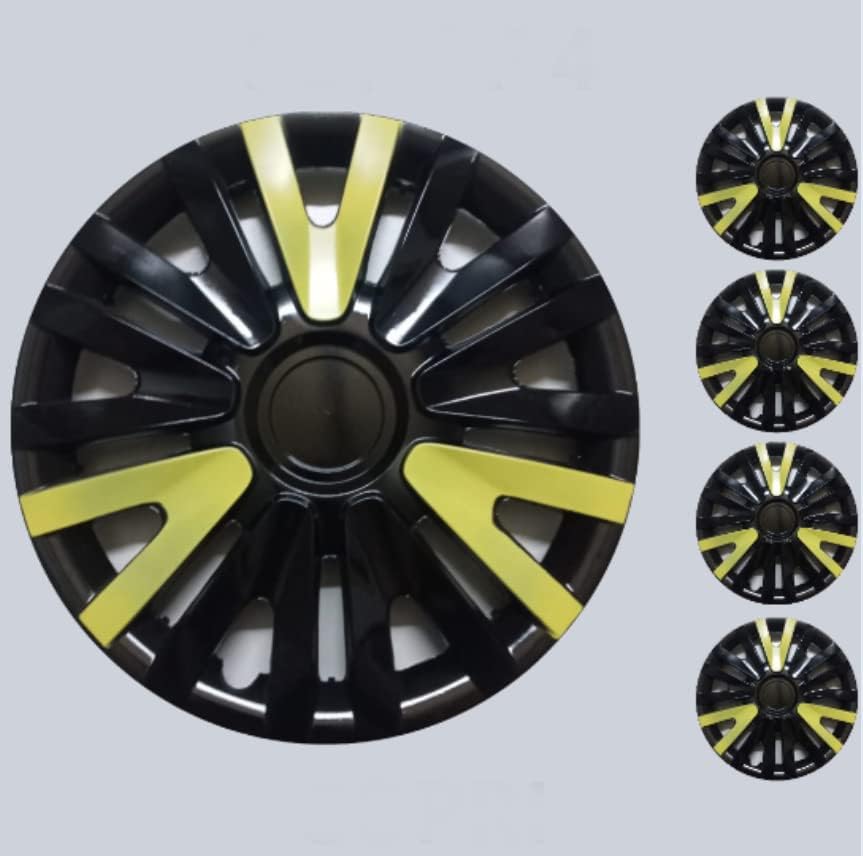 Копри комплет од 4-та тркала од 14 инчи црно-жолти Hubcap Snap-on Fits Opel/Vauxhall