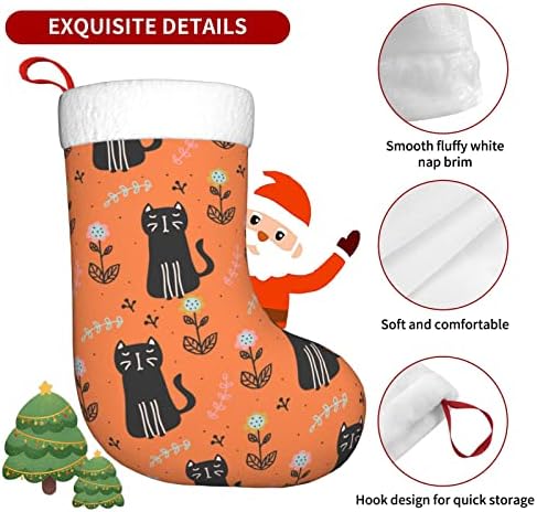 Аугенски Божиќни чорапи портокалови црни мачки цветни двострани камин што виси чорапи