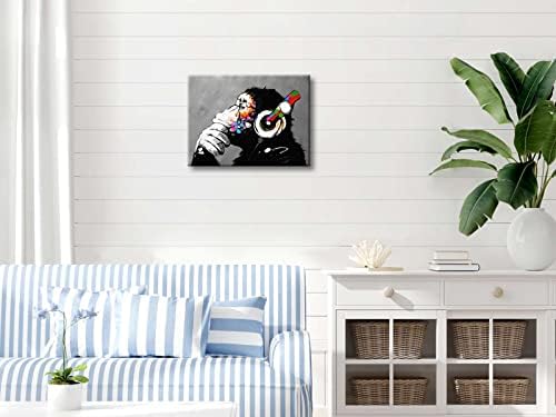 Wieco Art Monkey со слушалки Banksy DJ Chimp Pop Art Cool Ape Апстрактна платно отпечатоци wallидни уметнички слики за дневна соба спална