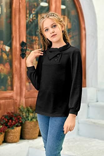 Geckatte Девојки со долги ракави маица со кукавички вратот Туника на врвови за џемпери за деца, пукалови за џемпери 5-14 години