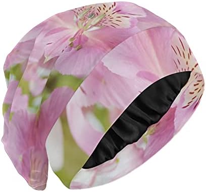 Семено работно капаче за спиење капа за капаци розови цветни цвеќиња за жени, коса за коса, ноќна обвивка