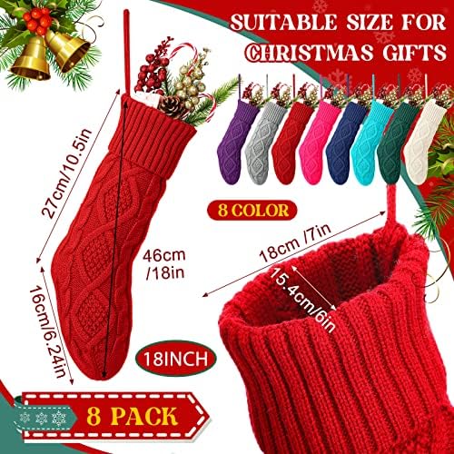 Eboot 8 пакет 18 инчи Божиќни чорапи Семејство Божиќни подароци цврсти кабел во боја плетено порибување плетени Божиќни чорапи украси Божиќни