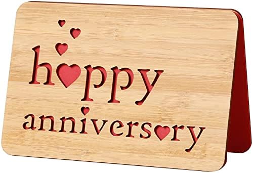Дела Стела Дрвени годишни картички за сопруга, подарок за венчавки, дрвени годишни картички за неа, бамбус дрво среќна картичка за годишнина од