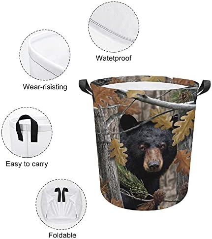 Кошница за перење Foduoduo црна мечка семејство во шумските алишта за перење со рачки што се преклопуваат валкана облека за складирање на облека