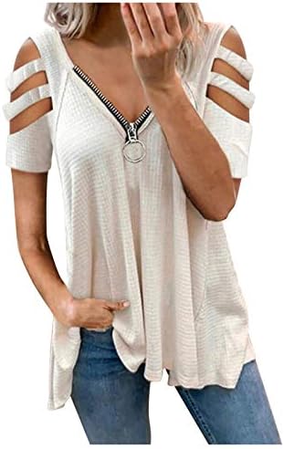 Dsfvus женски ладно рамо испуштено од ринстон патент против маички со вратот со кратки ракави, лабава фитинг блуза
