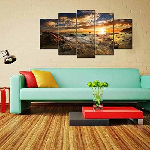 Нахичен wallид - голема 5 панел wallидна уметност убава златна зајдисонце слика слика платно отпечатоци за дневна соба домашна канцеларија декорација