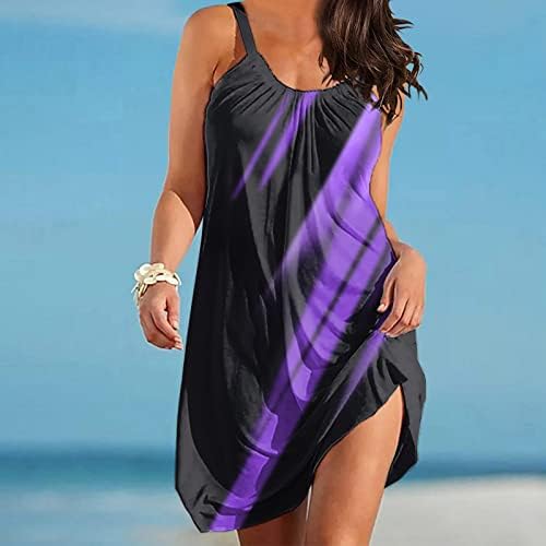 Краток ракав фустан од плажа женски фустани со вратот мини фустан без ракави летни летни плажа симпатични обични фустани за